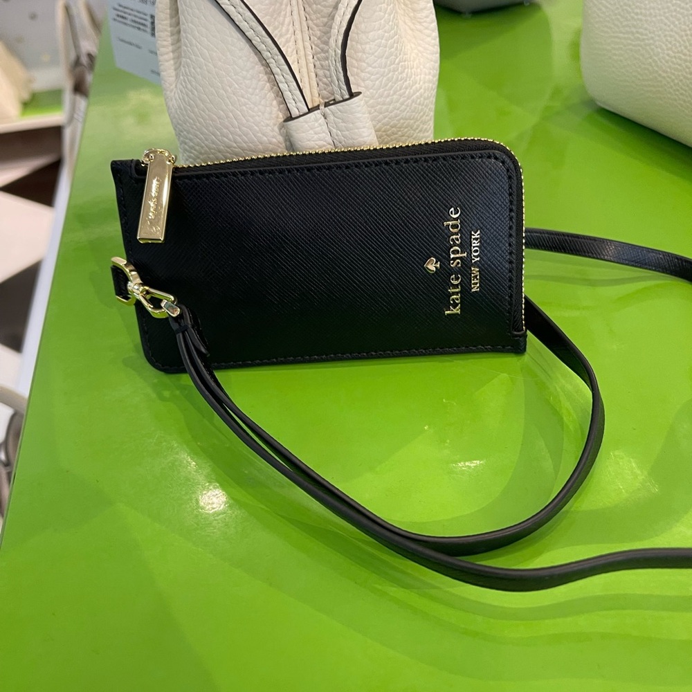 Kate Spade Card Case Lanyard Saffiano Leather Black NWT - Picture 9 of 16
